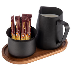 Set lapte și zahăr APS 634, set de 5 piese, lemn de salcâm, oțel inoxidabil, strat antiaderent, negru