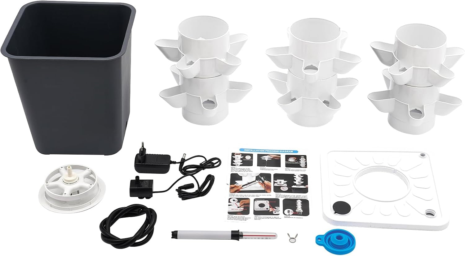 Turn hidroponic cu 30 de capsule, sistem de creștere hidroponică pentru grădină, kit de creștere verticală hidroponică cu 6 niveluri, turn aeroponic cu pompă de hidratare, adaptor și pat de însămânțare (gri)