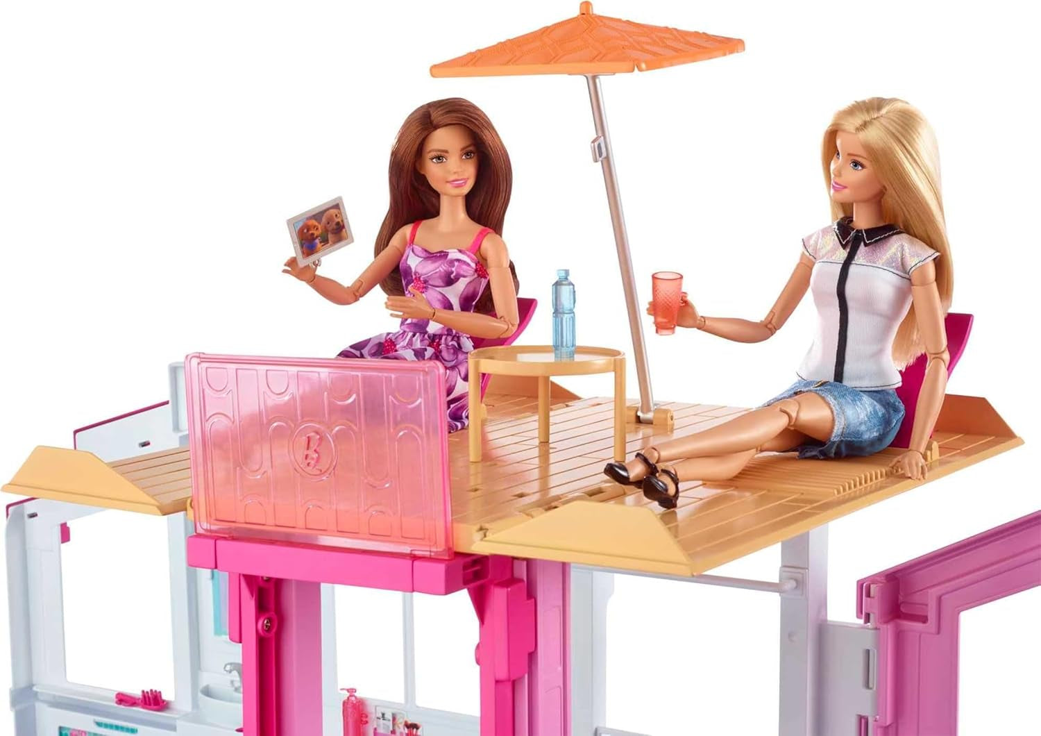 Casă de vis Barbie, Casă de oraș cu 3 etaje și 5 camere, inclusiv accesorii precum mobilier, pliabilă și depozitabilă, jucărie pentru vârste de 3 ani și peste, DLY32
