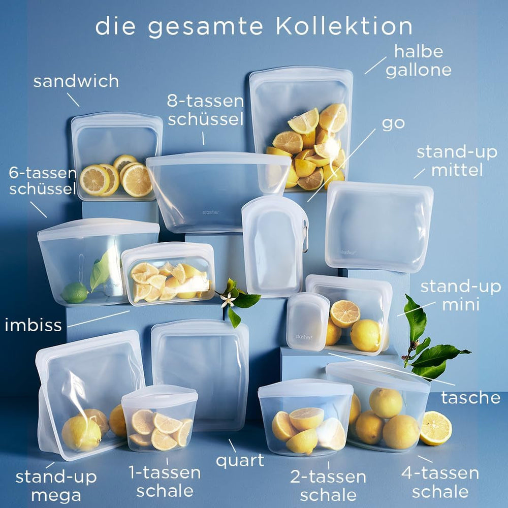 Stasher Bag Premium silicon sac reutilizabil pentru alimente, jumătate de galon, albastru, durabil, cuptor, mașină de spălat vase și congelator sigur, ecologic, sac de prânz, pentru prepararea alimentelor, 1893ml Cutii depozitare alimente Naty Shop