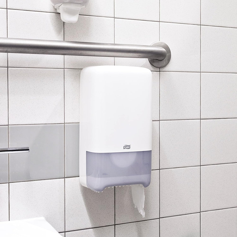 Tork 127530 Hârtie igienică Midi moale de calitate avansată pentru dispenserul de hârtie igienică Tork T6 cu rolă dublă / hârtie igienică cu 2 straturi moale și rezistentă la rupere, pachet de 27 (27 X 100 metri)