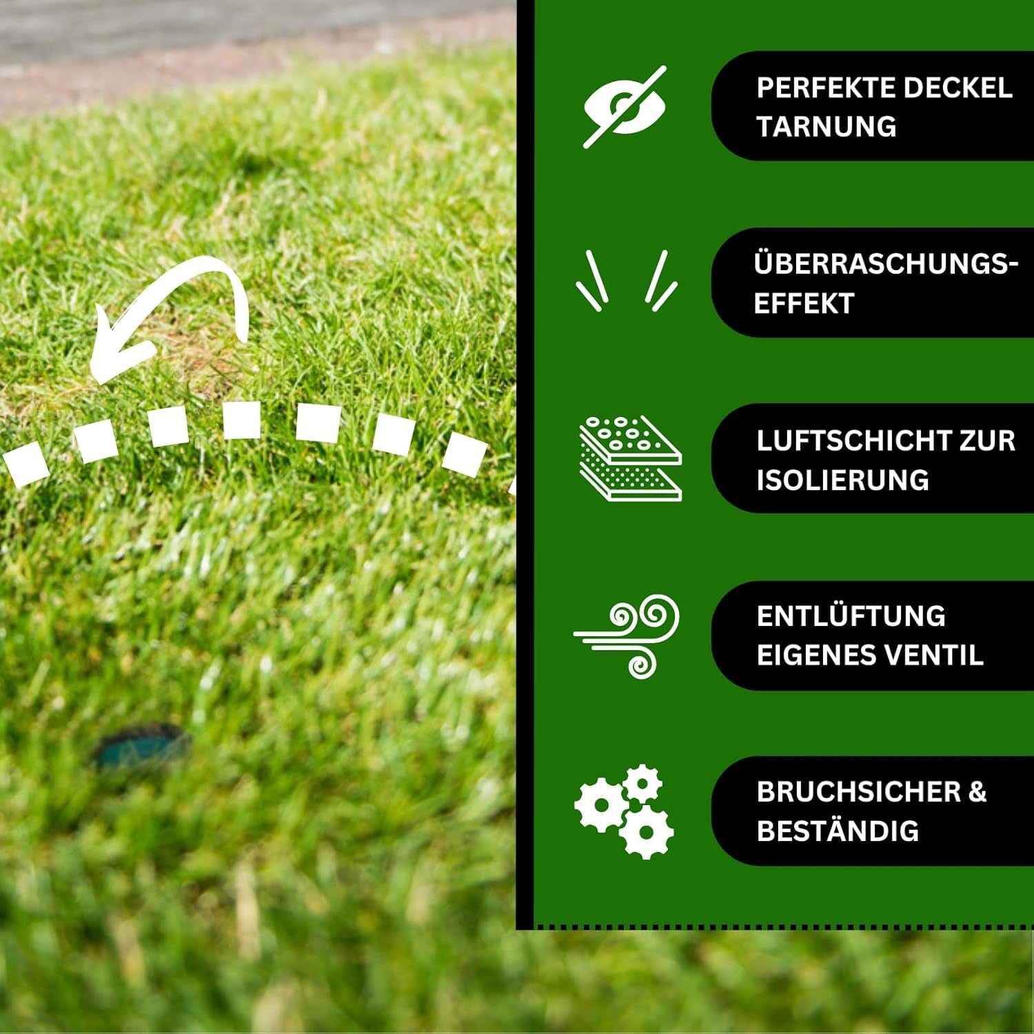 Hopfenhöhle Kunstrasen-Deckel I Innovatives Design I Wetterfest Und Uv-Stabil I Inklusive Wärmedämmung Und Entlüftungsventil I Perfekte Tarnung