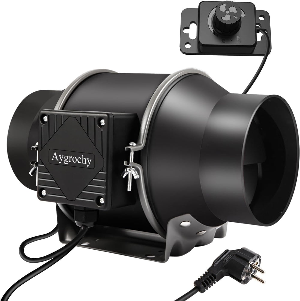 Ventilator de conductă reglabil Aygrochy 200 mm 70 W, ventilator de evacuare cu motor EC pentru încălzire, răcire, boostere, corturi de creștere, hidroponică, uz casnic, ventilație și suflantă de evacuare.