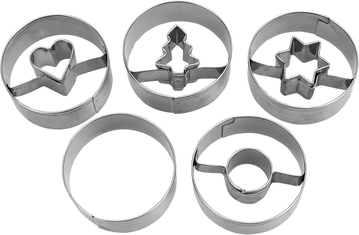 Set de 5 forme de biscuiți Städter Linzer, design Spitzbub, din oțel inoxidabil - diametru 4 cm - înălțime 1,5 cm - potrivite pentru copt sau meșteșuguri, 954199, argintiu