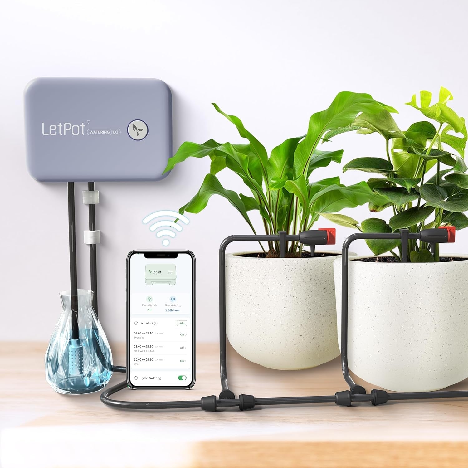 Sistem automat de udare WiFi pentru interior, sistem de udare cu telecomandă prin aplicație pentru 10 plante în ghiveci, kit automat de irigare prin picurare, udarea plantelor de apartament (gri) (gri, Gen-3)