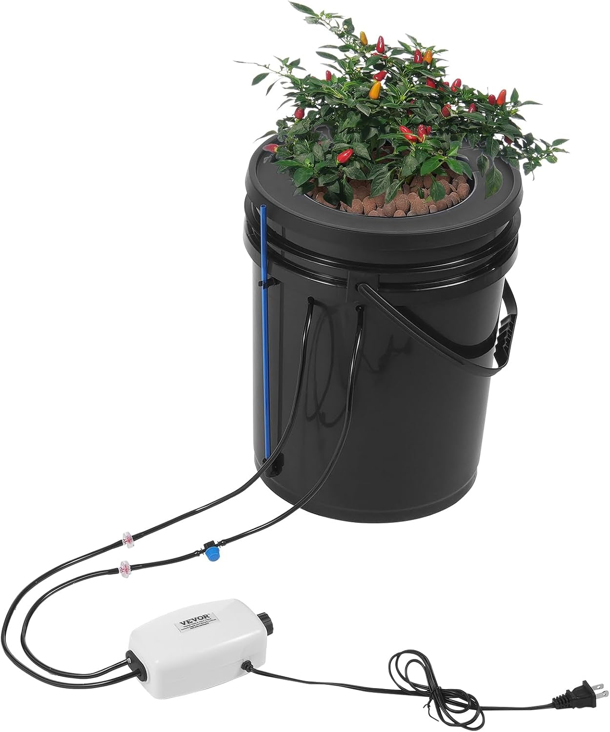 Sistem de creștere hidroponică VEVOR DWC, Sisteme de creștere hidroponică, Cultivare în apă adâncă 4 găleți de 20 de litri, Sistem DWC cu pompă de aer, pietre de aer și indicator al nivelului apei pentru legume cu frunze