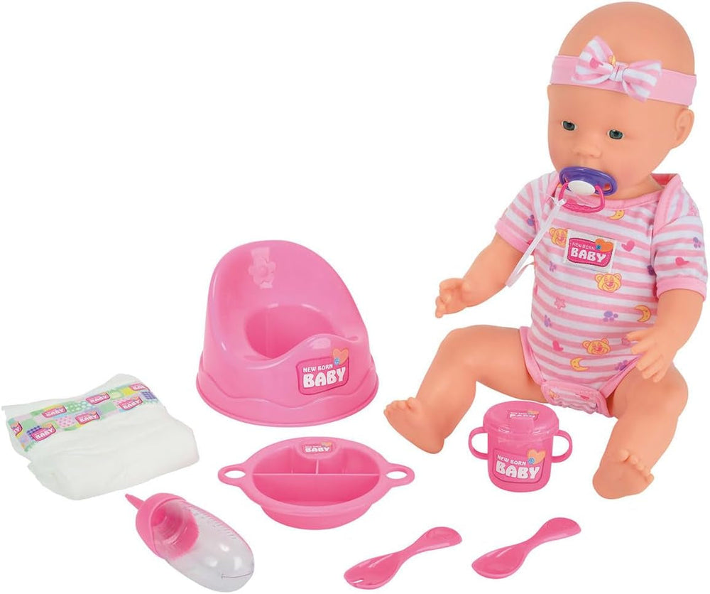 Simba 105039005 - New Born Baby Puppe, für Kinder ab 3 Jahren, Spielpuppe mit Funktionen, kann Trinken und PIPI Machen, 8 Teile, mit Babypuppe & Zubehör