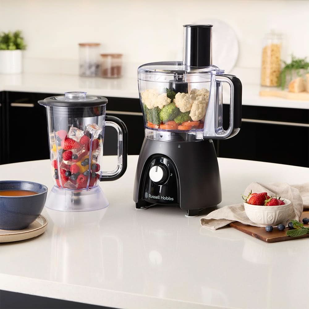 Robot de bucătărie Russell Hobbs [blender/tăietor de legume/mixer de masă/despicator/blender] Robot de bucătărie (frământare, amestecare și feliere), Matte Charcoal Bucatarie Naty Shop