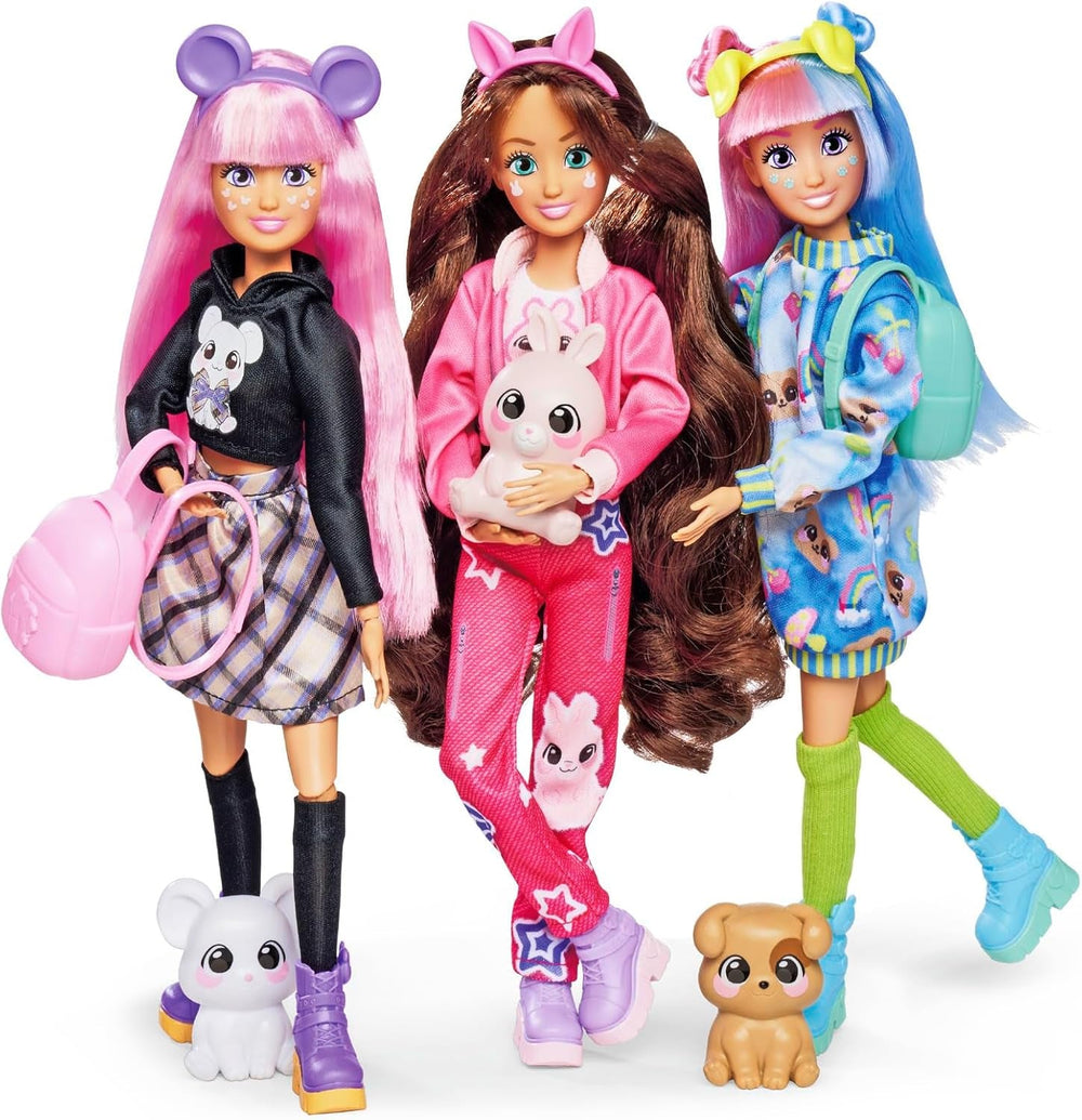 Simba 105953976 - Kawaii Hi Ankleidepuppe Cora (26 cm) - bewegliche Modepuppe zum Frisieren und Stylen, Puppe mit Langen Haaren, Maus und Zubehör, Spielzeug für Kinder ab 4 Jahre
