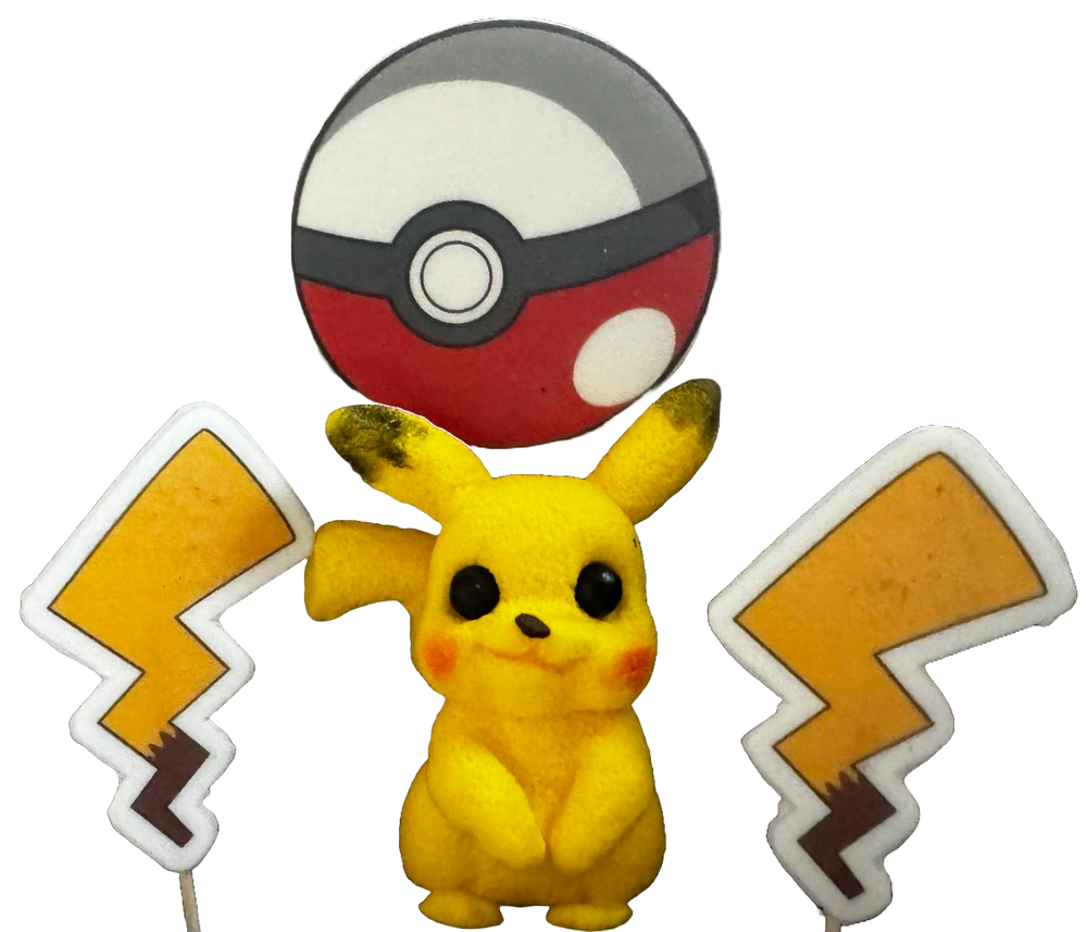 Set 4 decoratiuni comestibile din pasta de zahar, Pikachu Decoratiuni din Pasta de Zahar Naty Shop