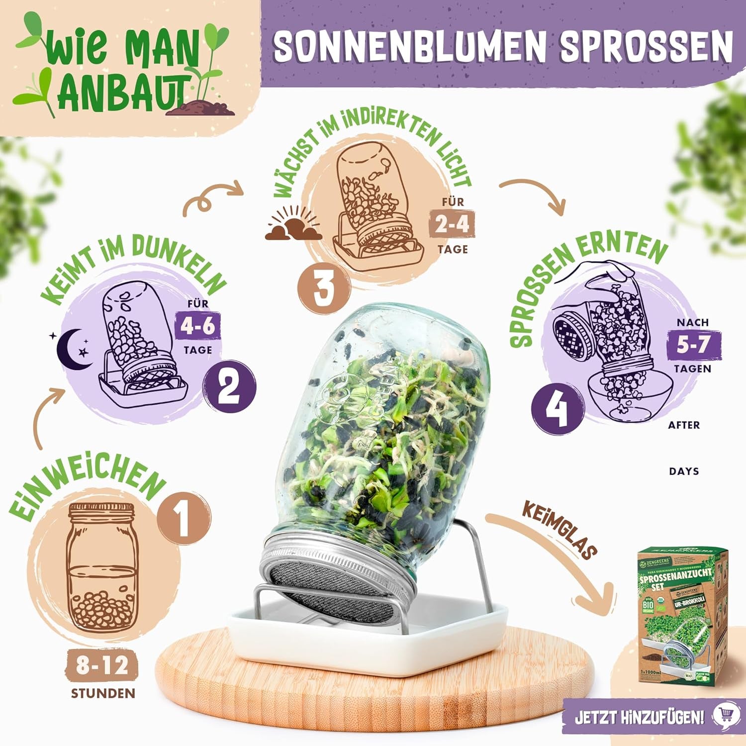 Bio Sonnenblumen Samen - Wähle Zwischen 10G, 200G Und 500G - Sonnenblume Mit Keimrate Von Über 97% - Keimsprossen - Sonnenblumensamen Zum Sprossen Ziehen - Wiederverschließbare Verpackung