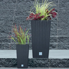 Ghiveci/ghiveci cu aspect de ratan Prosperplast cu insert | 26,5 x 26,5 x 50 cm | antracit | rezistent la intemperii și UV | fabricat din plastic robust | pentru interior și exterior
