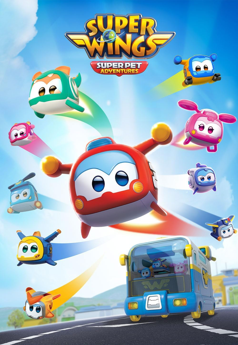 Super Wings Super Pets 4 PCS Shine, Golden Boy, Jerome, Ellie, cu expresie facială comutabilă, cu efect de fulger, portabil, jucărie pentru 3 4 5 6 7 8 ani băiat fată, 2 inci Action figures Naty Shop