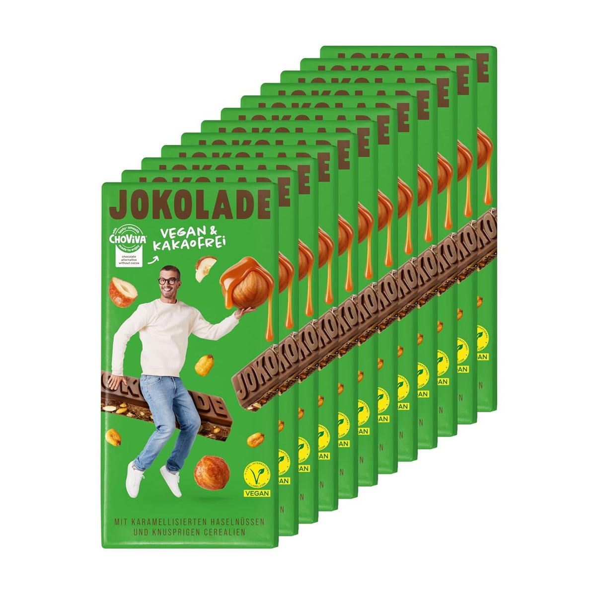 JOKOLADE 12 batoane x 140g Pachet economic | Cu alune caramelizate și cereale crocante | Vegan și fără cacao