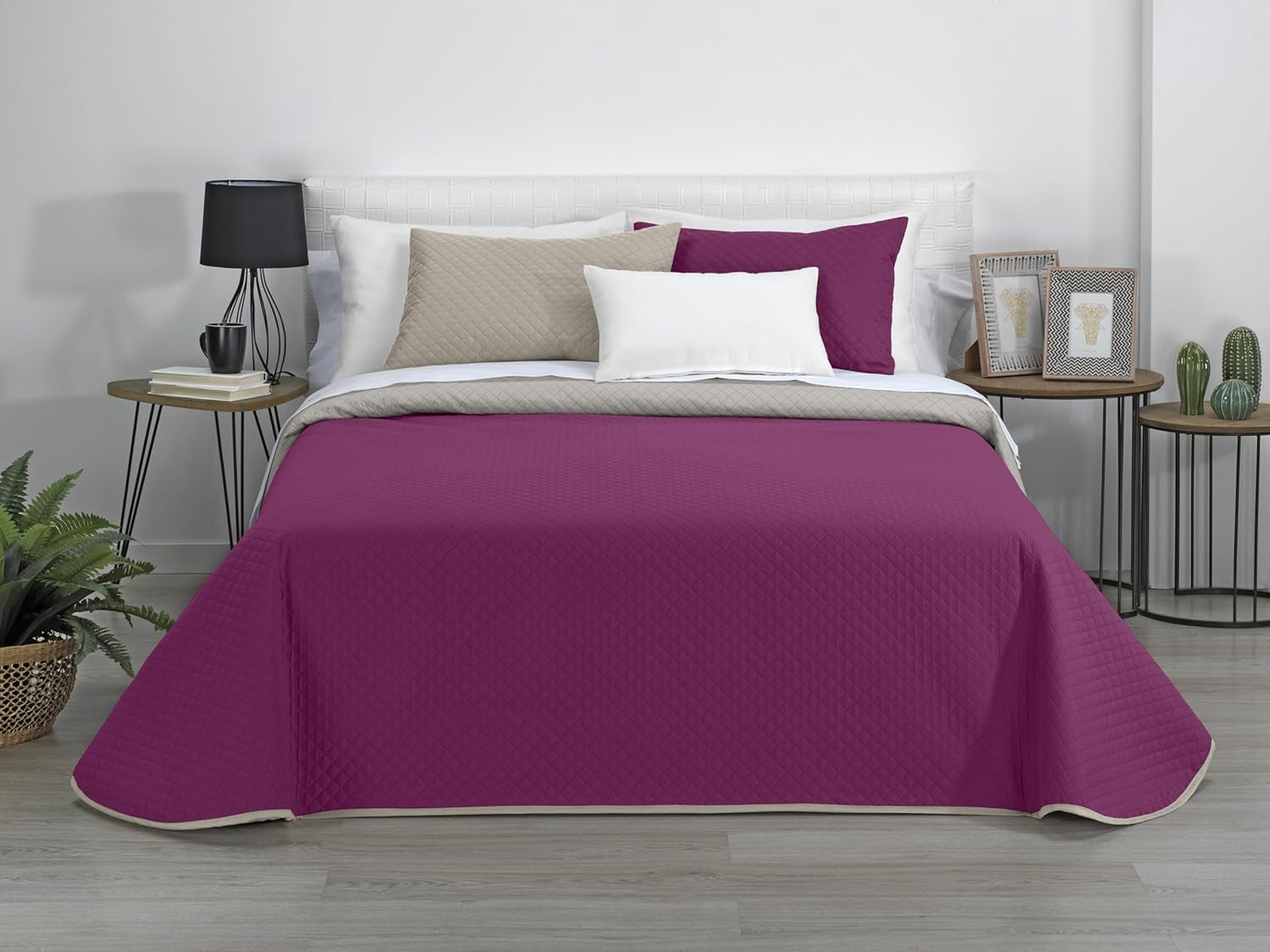 Estoralis | AVA | Cuvertură Boutique Reversibilă | Pentru toate anotimpurile | Culoare - Bej/Fucsia | Pentru pat de 120/135 cm. pat. (230 X 270 Cm. Ancho X Alto) | Cuvertură cu matlasare Plapumi si pilote Naty Shop