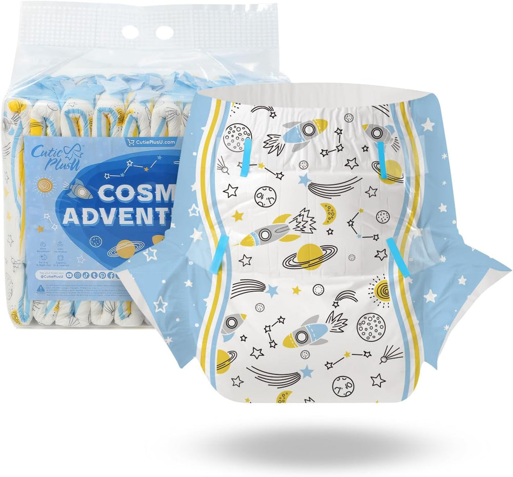 Scutece pentru adulți CutiePlusU, 10 bucăți, chiloți de incontinență de unică folosință cu tablă pentru femei și bărbați, absorbție maximă peste noapte - Little Princess (Mărime mare 94-119 cm)