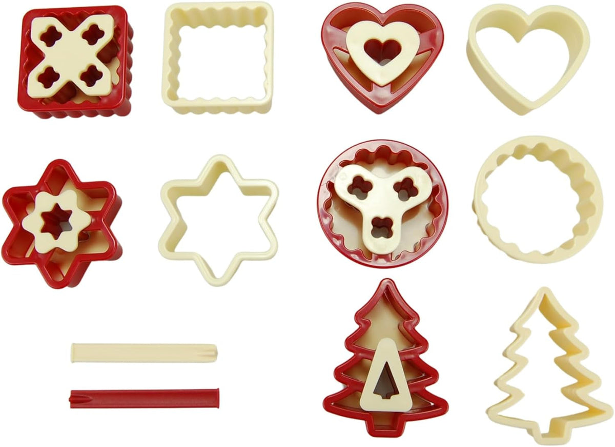 Set de forme pentru biscuiți GSD Household Appliances Linzer, plastic, bej/roșu, pachet de 1
