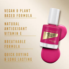 Oja vegană Max Factor Miracle Pure Nail Colour, nuanța 265 Fiery Fuchsia, de lungă durată, cu uscare rapidă, 12 ml