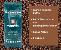 Mocambo Naturale Biologico Fairtrade Verde Inchis 1000g | 70% Arabica, 30% Robusta | Cafea picant și cu nuci | DE-ÖKO-006
