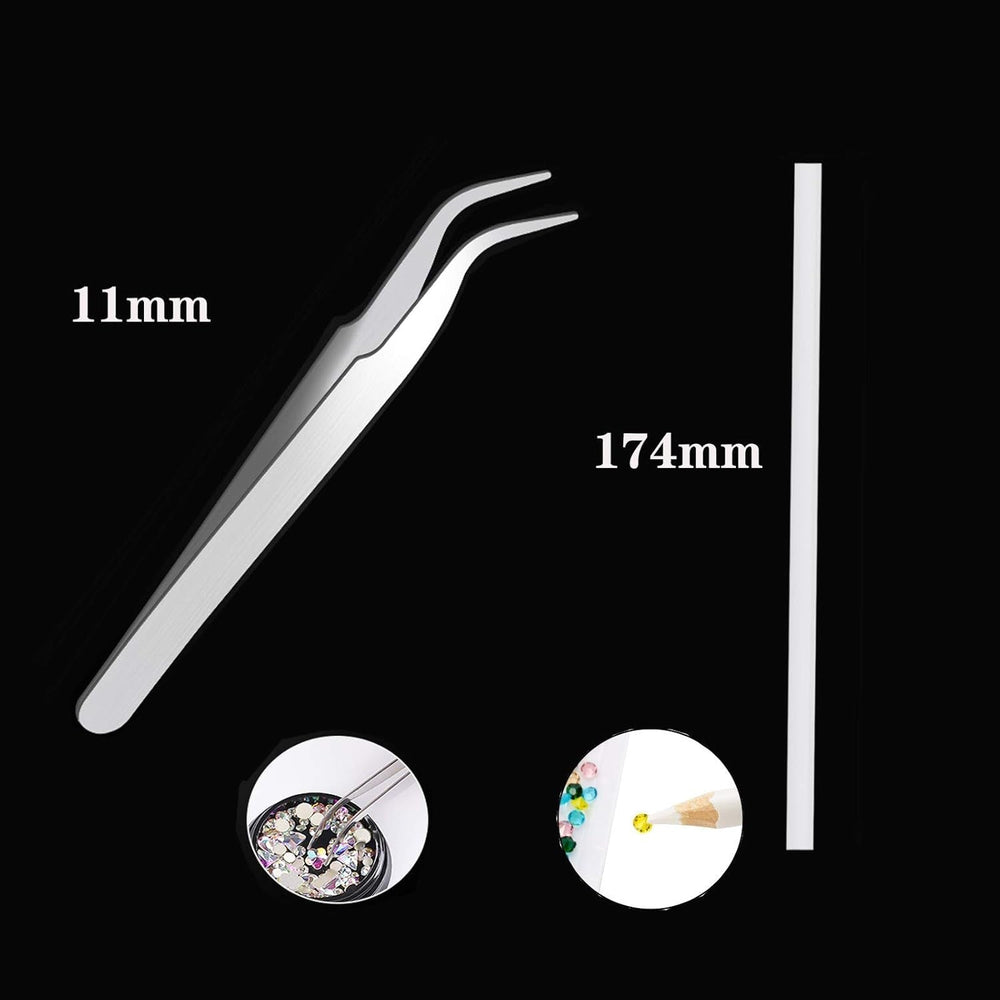 10 cutii kit de strasuri pentru unghii, accesorii multifuncționale cu 1 pensetă, diamante decorative, cristale, perle, pietre prețioase, colorate, amestecate, ochi de cal, pietre metalice, pentru decorarea unghiilor DIY