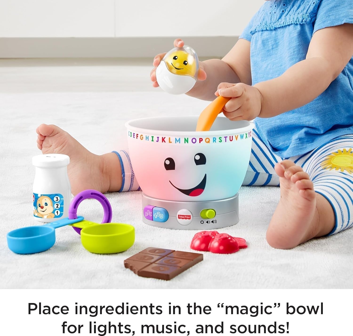 Fisher-Price Laugh & Learn jucărie de învățare pentru copii, bol de amestecare a culorilor magice cu muzică și lumini pentru copii cu vârsta de peste 6 luni, GJW20 Jucarii Bebe Naty Shop