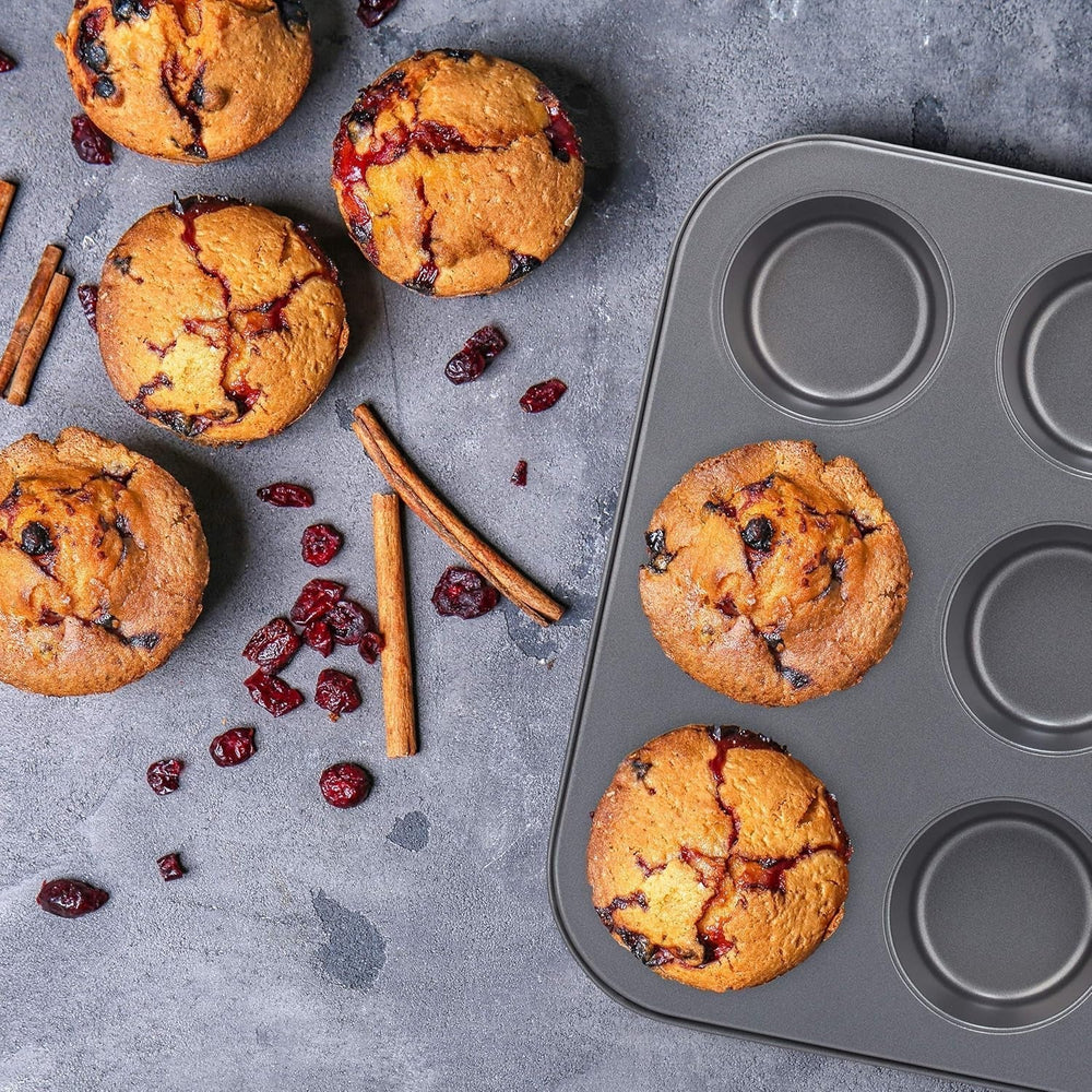 Relaxdays Muffinform, 2Er Set, 12Er Muffinbleche, Antihaftbeschichtet, Carbonstahl, Muffins & Cupcakes, Ø 6,5 Cm, Grau, 10030825 Matrite si tavi pentru copt Naty Shop