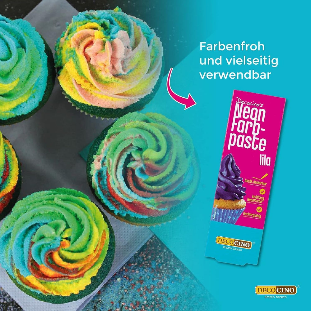 Set de coloranți alimentari Decocino Neon - 3 piese - Roșu, roz, violet - Colorant alimentar cu doză mare - Pentru colorarea prăjiturilor, brioșelor, cupcake-urilor - Fără gust
