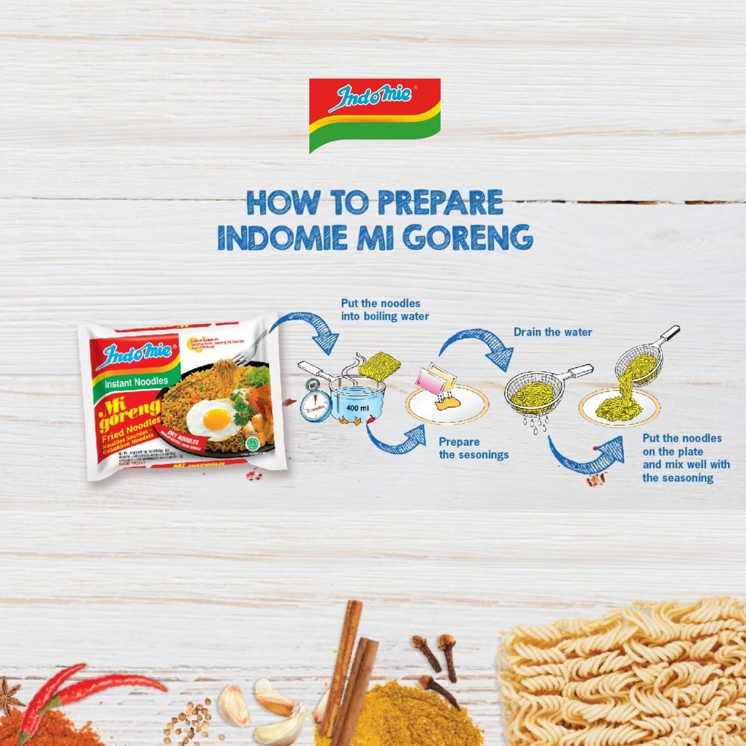 INDOMIE - Tăiței instant Mi Goreng - Pachet multiplu (40 x 80 g)