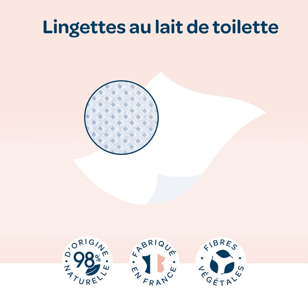 BIOLANE - Pachete de 12 - Șervețele umede pentru bebeluși cu lapte de toaletă - Bebeluși - 864 Șervețele umede pentru bebeluși - Curăță și hidratează - Pentru piele sensibilă - 98% origine naturală - De la naștere
