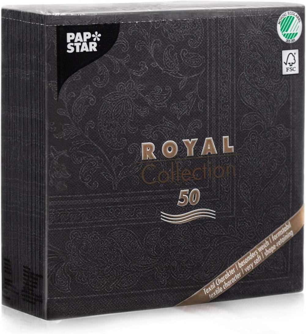 50 șervețele ROYAL Collection 1/4-fold 40 X 40 negru "Ornamente"