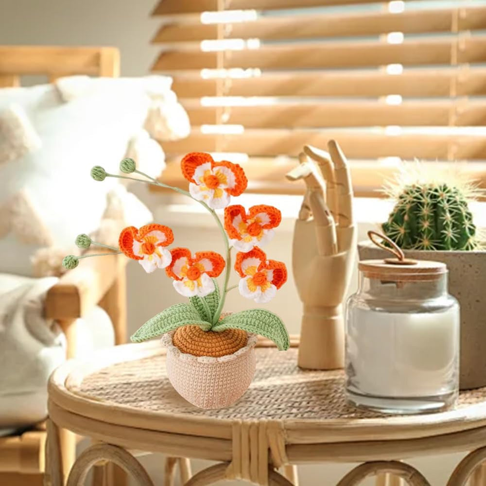 Handgefertigte Gehäkelte Phalaenopsis-Orchidee Topfpflanzen Gestrickte Künstliche Orchidee Phalaenopsis Blumen Mit Exquisitem Topf Für Weihnachten Geburtstag Abschluss Geschenke Für Frauen