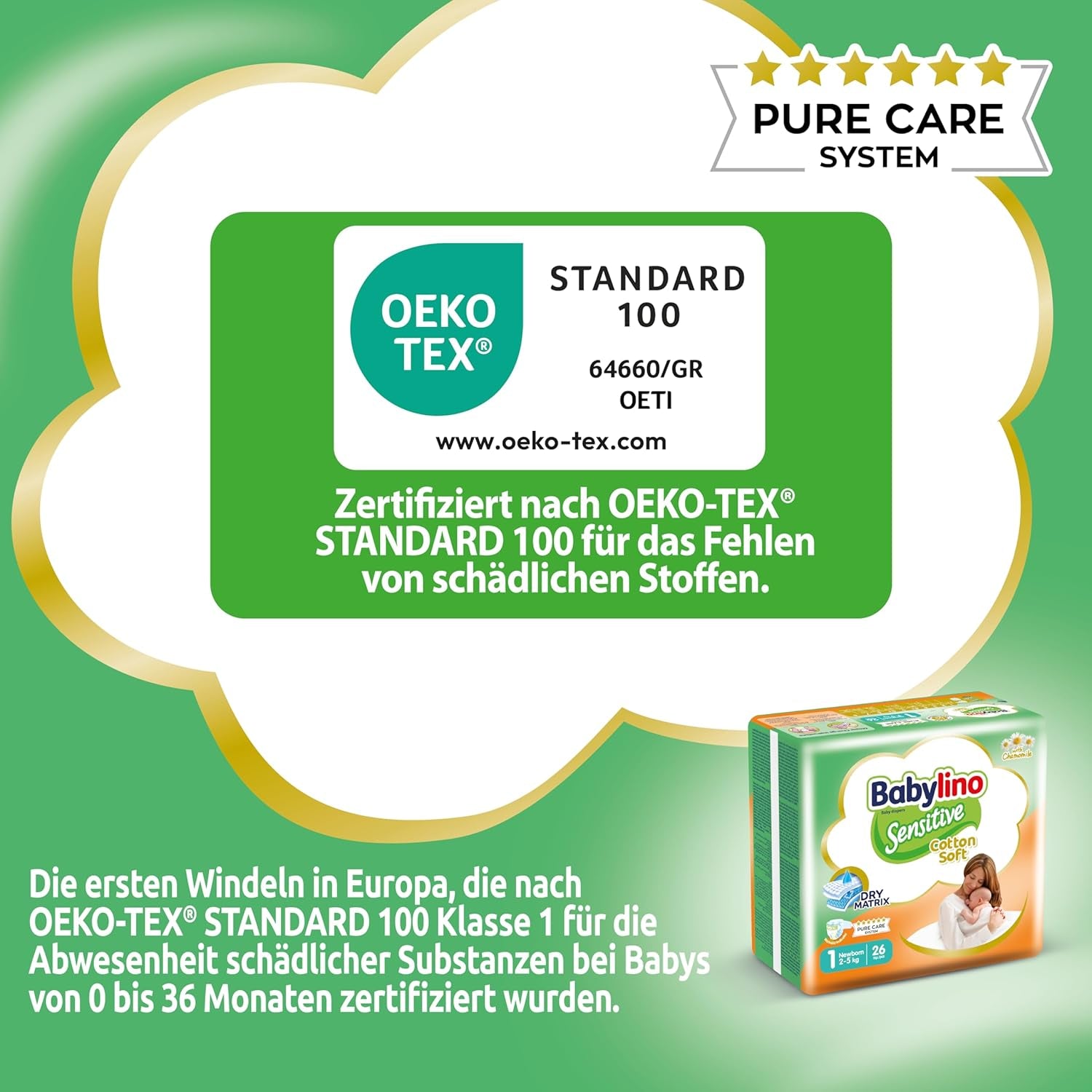 Scutece pentru bebeluși Sensitive, mărimea 1, nou-născuți (2-5 kg), 26 bucăți