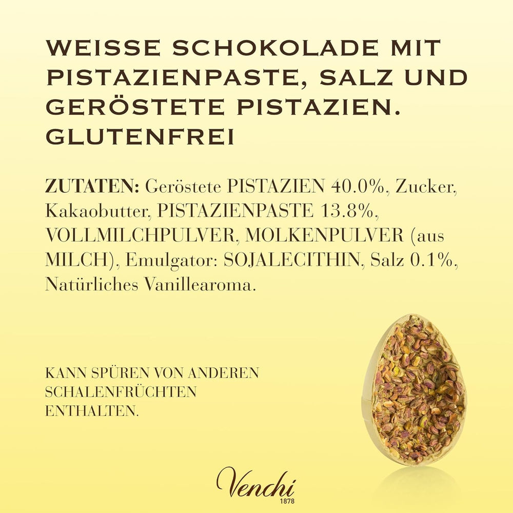 Venchi - Ou de ciocolată, aromă de fistic, cu fistic întreg, cu surpriză, fără gluten, 500g, colecție de Paște, idee de cadou