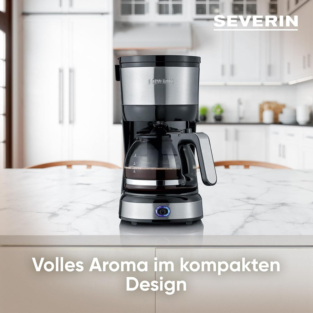 Espressor compact SEVERIN, cafea aromată cu aparatul de cafea pentru până la 4 cești, espressor cu filtru și filtru oscilant permanent, oțel inoxidabil/negru, KA 4808