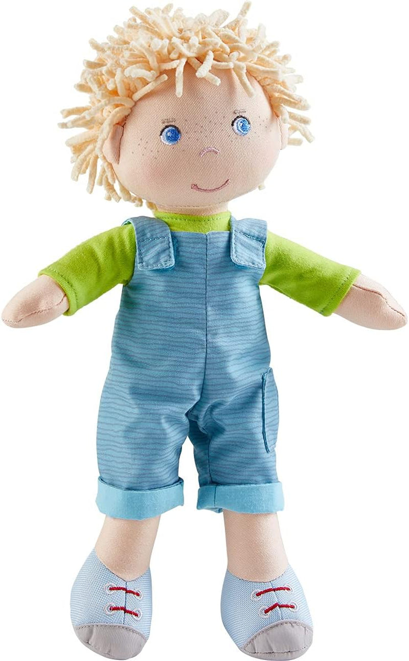 HABA Kleiderset Freizeitspass – T-Shirt und Latzhose für 30 cm HABA Puppen – Pflegeleicht und waschbar bei 30°C – Ab 18 Monaten – 1305979001