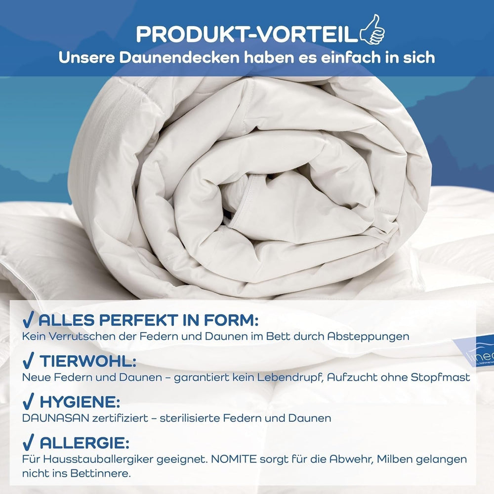 Allnights - Plapumă confortabilă ușoară, 135X200, 100% pene noi și puf, potrivită pentru alergici, lavabilă până la 60°C, fabricată în Germania Plapumi si pilote Naty Shop