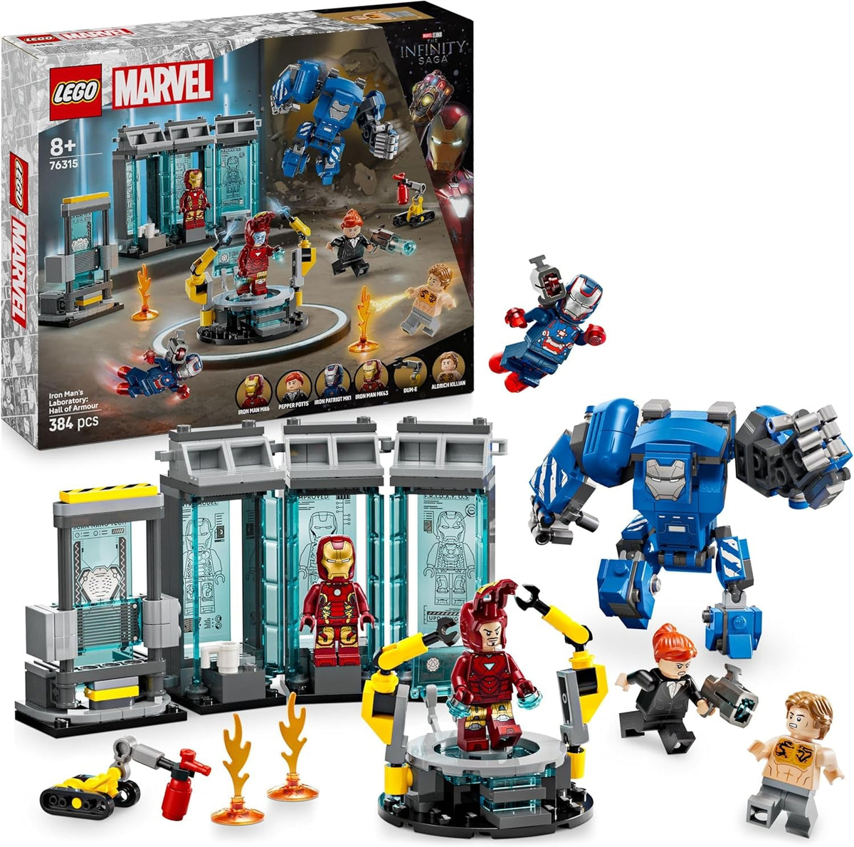 LEGO | Marvel Iron Mans Labor: Halle der Rüstungen - Superhelden Spielzeug mit Einer Mech Figur, 5 Minifiguren inkl. Aldrich Killian - Avengers Geschenk für Jungen und Mädchen ab 8 Jahren 76315