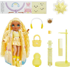Rainbow High Winter Wonderland - Sunny (Galben) - Păpușă la modă de 28 cm, cu zăpadă magică ascunsă care se umflă cu apă, cu set de om de zăpadă, potrivită pentru copii 4-12 ani și colecționari