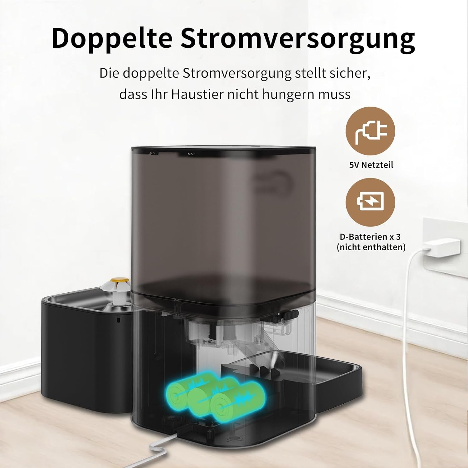 Distribuitor automat de hrană și apă 2 în 1 pentru pisici, distribuitor de hrană uscată de mare capacitate de 6 litri + distribuitor de apă de 2,5 litri cu control prin aplicație, înregistrare vocală și hrănire temporizată.