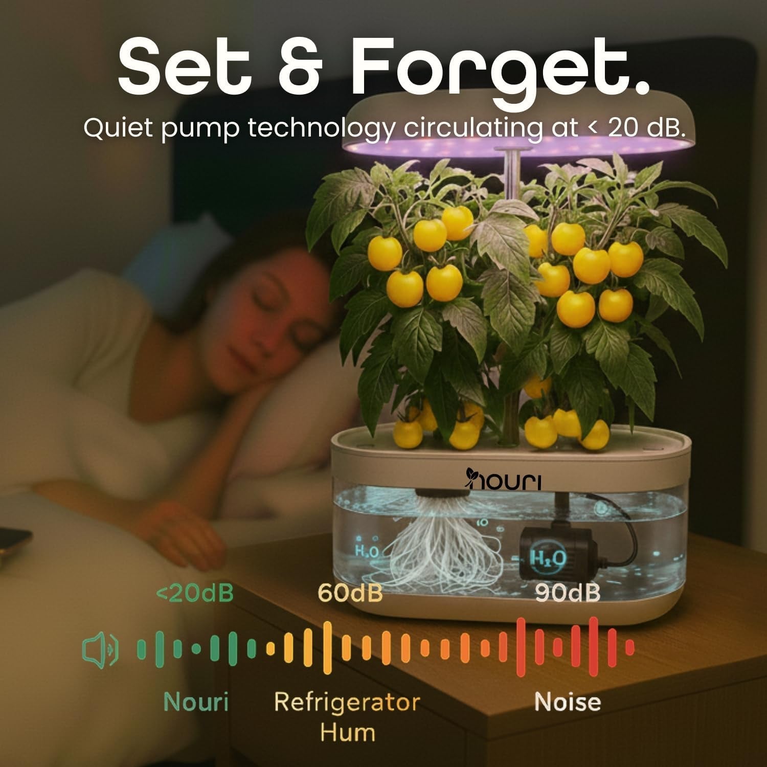 Nouri 7 Pod + Busuioc Heirloom | Grădină inteligentă pentru bucătari de acasă | Sistem de creștere hidroponică | Lumini LED de creștere | Kit de grădinărit cu plante aromatice de interior pentru iubitorii de plante și grădinari, Alb