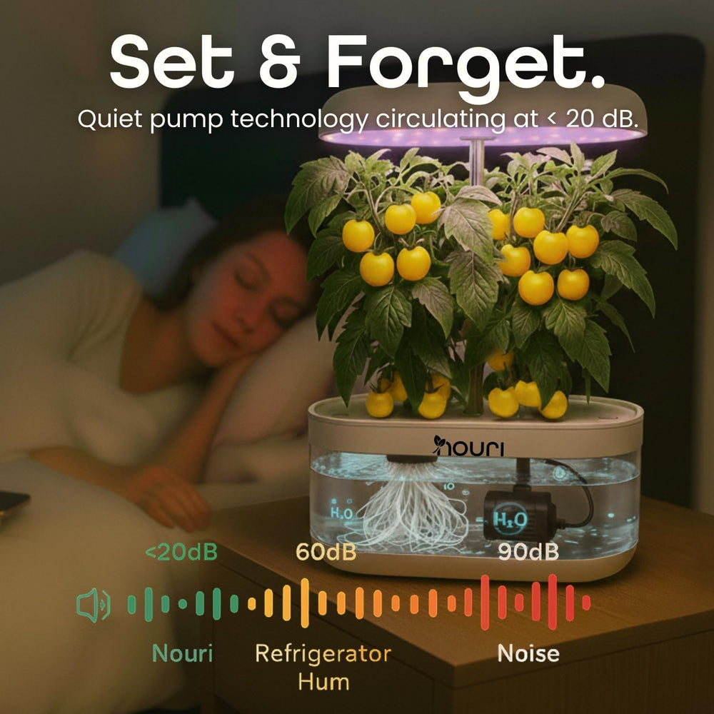 Nouri 7 Pod + Busuioc Heirloom | Grădină inteligentă pentru bucătari de acasă | Sistem de creștere hidroponică | Lumini LED de creștere | Kit de grădinărit cu plante aromatice de interior pentru iubitorii de plante și grădinari, Alb
