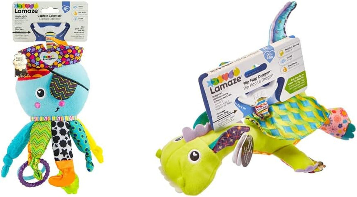 Jucărie Lamaze pentru copii Căpitanul Calamari, caracatița pirat Clip & Go, jucărie de înaltă calitate pentru copii mici & jucărie pentru copii Diego, dragonul zburător Clip & Go, jucărie de înaltă calitate pentru copii mici Jucarii Bebe Naty Shop Pachet cu Diego