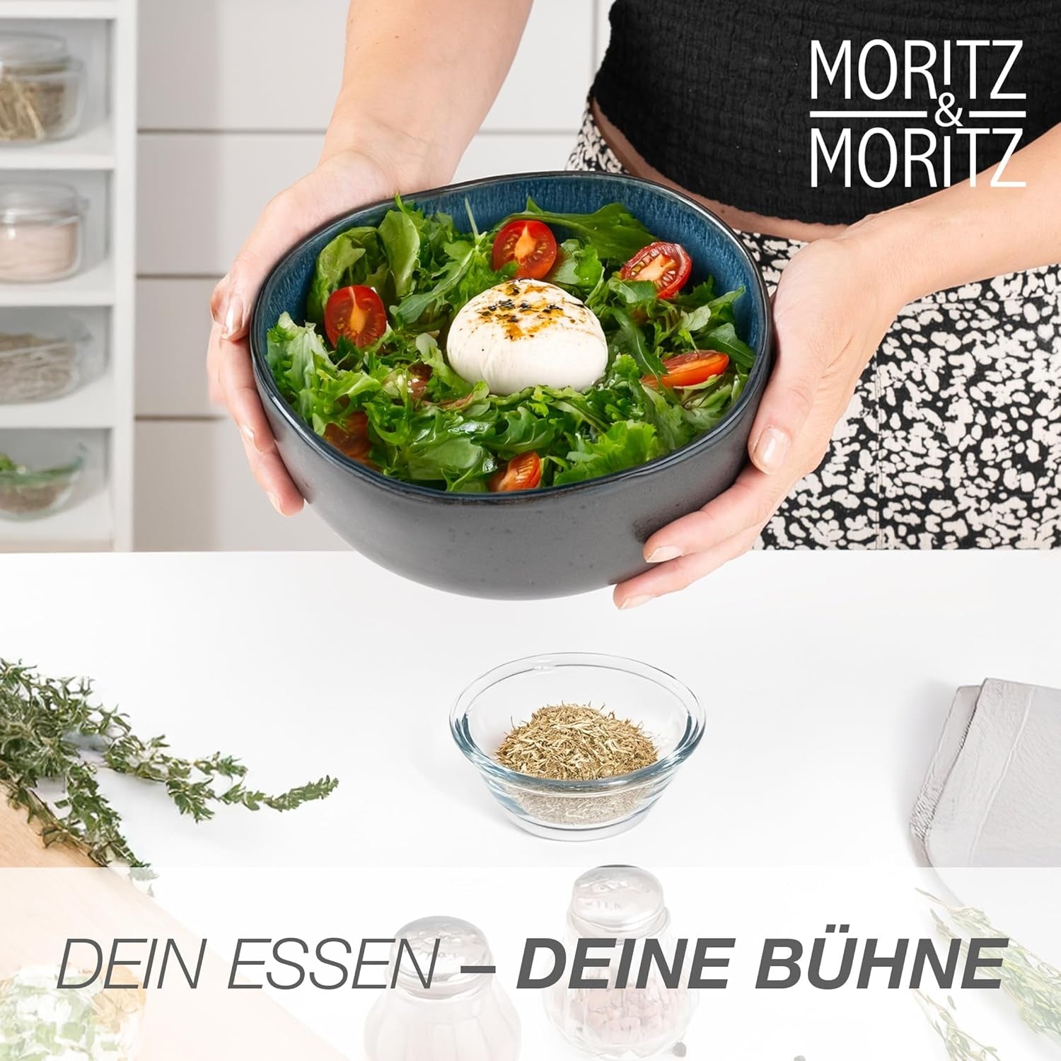 Set de boluri de servire Moritz & Moritz ORGANIC, albastru - 2 boluri mari din gresie de înaltă calitate, moderne și atemporale, potrivite pentru cuptorul cu microunde și mașina de spălat vase - perfecte pentru salate, paste, gustări și multe altele