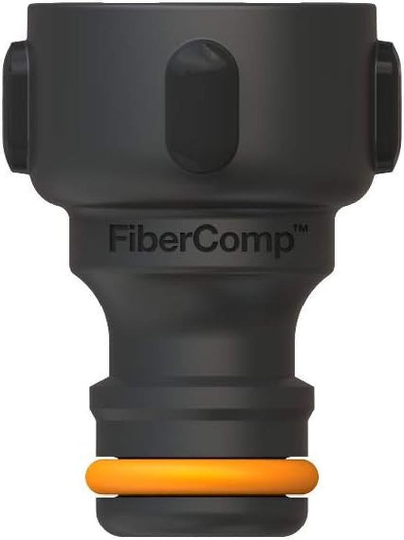 Conector de robinet Fiskars, pentru robinete, Ø 21 mm (G 1/2"), FiberComp, dimensiune universală, 10 g, negru/portocaliu, 1027053