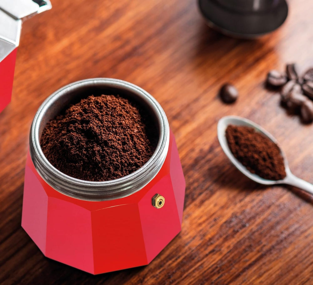 Espressor Cilio Classico pentru 6 cești | electric 480W | Ø 11,5 cm Înălțime: 25 cm | aluminiu | roșu | plită integrată | cu funcție de menținere a căldurii și filtru reductor | pentru călătorii sau camping
