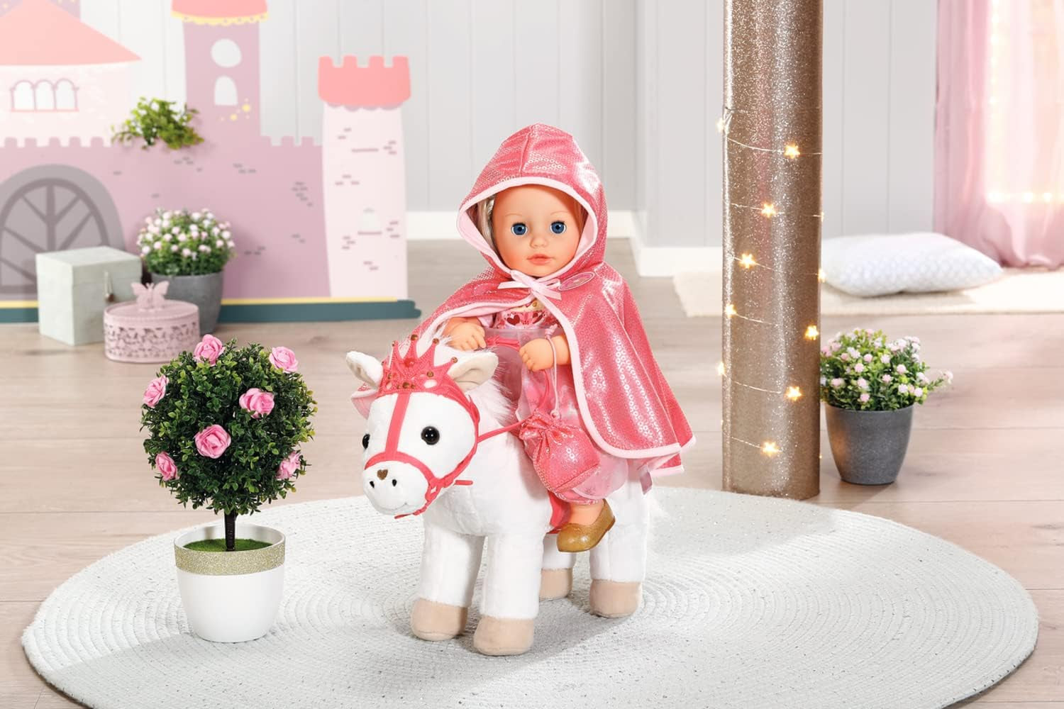 Baby Annabell Little Sweet Cape, rosa Puppenumhang mit Kapuze und Glitzerpailletten und Beutelchen, mit Kleiderbügel, für 36 cm Puppen, 706503 Zapf Creation