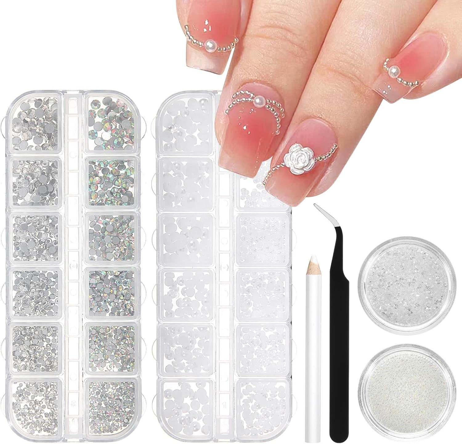 2 Schachteln Nagel Steine Mit Pinzette Und Stift Strasssteine Weiß Flatback Perlen Nägel Schmuck Nageldesign Zubehör Nail Charms Für Frauen Nagel Dekorationen Design