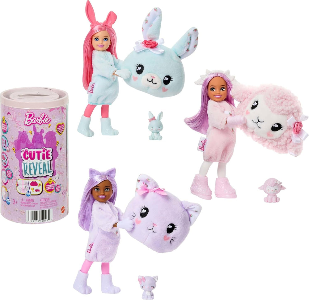Barbie Cutie Reveal Glücksbärchis kleine Chelsea-Puppe und Zubehör, Serie 2 mit Plüschkostüm und 6 Überraschungen, einschließlich Farbwechsel (Stile können abweichen.), JMW63
