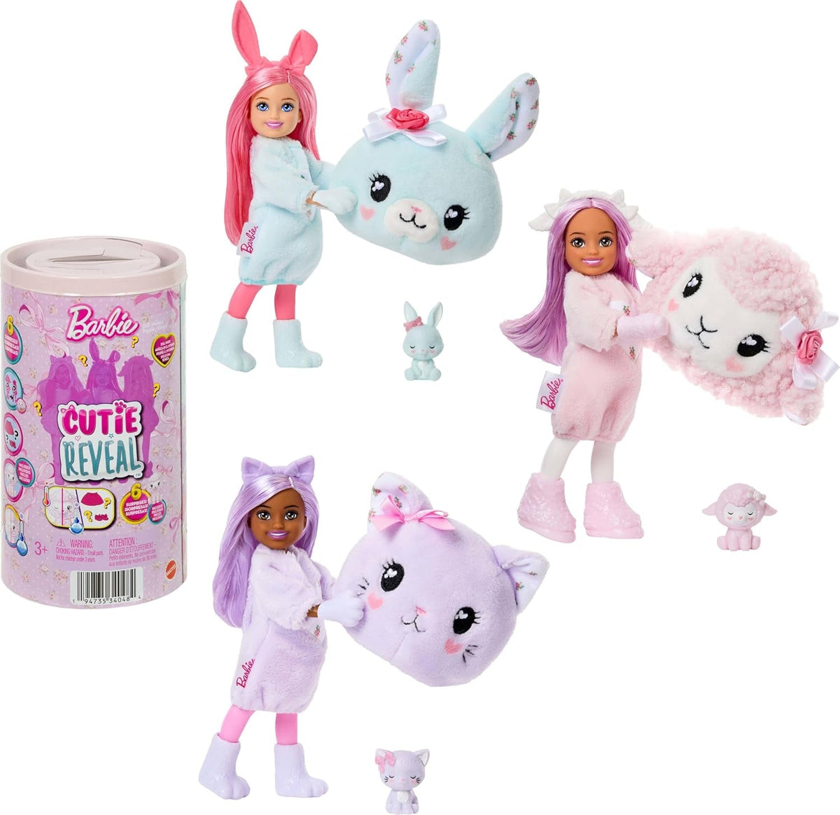 Barbie Cutie Reveal Glücksbärchis kleine Chelsea-Puppe und Zubehör, Serie 2 mit Plüschkostüm und 6 Überraschungen, einschließlich Farbwechsel (Stile können abweichen.), JMW63