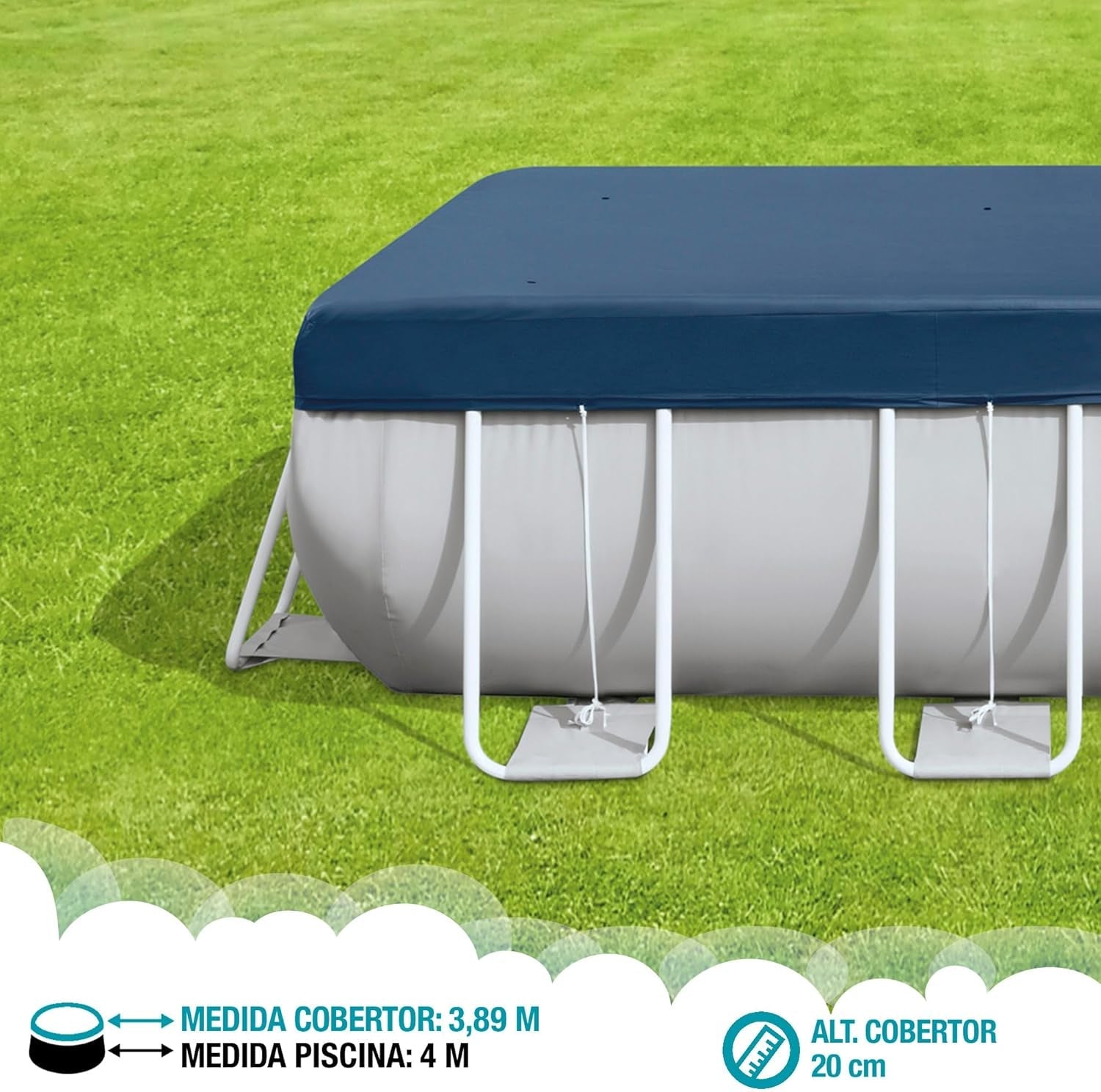 Prelată dreptunghiulară pentru piscină Intex 28037 - Prelată pentru piscină - 389 x 184 cm - Pentru piscine cu cadru dreptunghiular